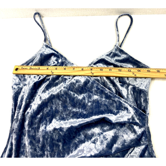 Womens Crushed Velvet Dress Sz Large Blue Ruched Fairy Hoco Party Event - Picture 4 of 9
